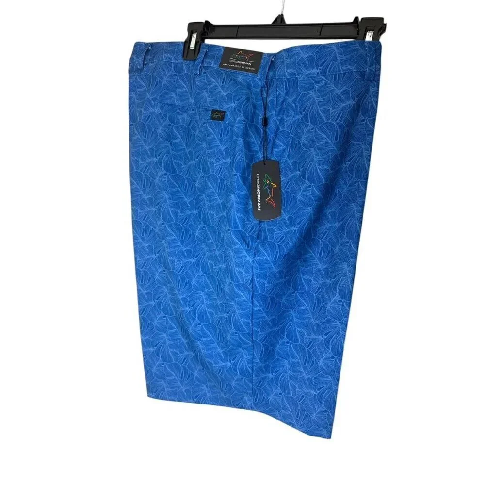 Greg Norman Mens Blue Palm Leaves Pockets Bermuda Golf Shorts Sz 42 New